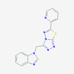 molecular formula C16H11N7S B294651 1-{[6-(2-pyridinyl)[1,2,4]triazolo[3,4-b][1,3,4]thiadiazol-3-yl]methyl}-1H-benzimidazole 