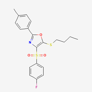 molecular formula C20H20FNO3S2 B2946521 5-(Butylthio)-4-((4-fluorophenyl)sulfonyl)-2-(p-tolyl)oxazole CAS No. 850926-71-5