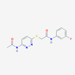 molecular formula C14H13FN4O2S B2946522 2-((6-acetamidopyridazin-3-yl)thio)-N-(3-fluorophenyl)acetamide CAS No. 1021060-46-7