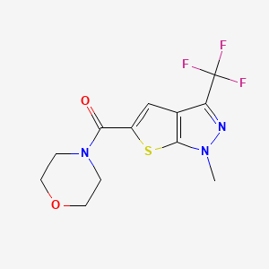 molecular formula C12H12F3N3O2S B2946525 [1-methyl-3-(trifluoromethyl)-1H-thieno[2,3-c]pyrazol-5-yl](morpholino)methanone CAS No. 338400-49-0