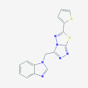 molecular formula C15H10N6S2 B294653 1-{[6-(2-thienyl)[1,2,4]triazolo[3,4-b][1,3,4]thiadiazol-3-yl]methyl}-1H-benzimidazole 