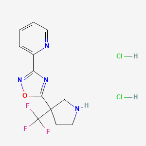 molecular formula C12H13Cl2F3N4O B2946536 2-{5-[3-(Trifluoromethyl)pyrrolidin-3-yl]-1,2,4-oxadiazol-3-yl}pyridine dihydrochloride CAS No. 2059949-19-6