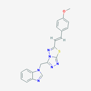 molecular formula C20H16N6OS B294654 1-({6-[(E)-2-(4-methoxyphenyl)ethenyl][1,2,4]triazolo[3,4-b][1,3,4]thiadiazol-3-yl}methyl)-1H-benzimidazole 