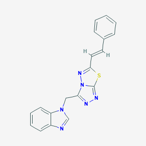 molecular formula C19H14N6S B294655 1-({6-[(E)-2-phenylvinyl][1,2,4]triazolo[3,4-b][1,3,4]thiadiazol-3-yl}methyl)-1H-benzimidazole 