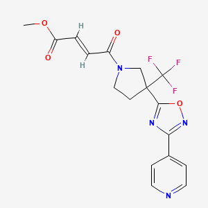 molecular formula C17H15F3N4O4 B2946557 Methyl (E)-4-oxo-4-[3-(3-pyridin-4-yl-1,2,4-oxadiazol-5-yl)-3-(trifluoromethyl)pyrrolidin-1-yl]but-2-enoate CAS No. 2411327-02-9