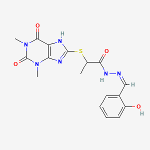 molecular formula C17H18N6O4S B2946561 (Z)-2-((1,3-dimethyl-2,6-dioxo-2,3,6,7-tetrahydro-1H-purin-8-yl)thio)-N'-(2-hydroxybenzylidene)propanehydrazide CAS No. 1251711-89-3