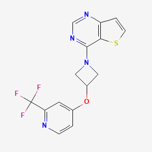 molecular formula C15H11F3N4OS B2946608 4-[3-[2-(Trifluoromethyl)pyridin-4-yl]oxyazetidin-1-yl]thieno[3,2-d]pyrimidine CAS No. 2380144-13-6