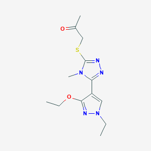 molecular formula C13H19N5O2S B2946609 1-((5-(3-ethoxy-1-ethyl-1H-pyrazol-4-yl)-4-methyl-4H-1,2,4-triazol-3-yl)thio)propan-2-one CAS No. 1013788-05-0