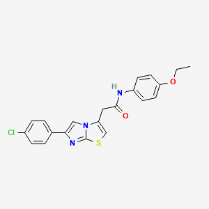molecular formula C21H18ClN3O2S B2946612 2-[6-(4-chlorophenyl)imidazo[2,1-b][1,3]thiazol-3-yl]-N-(4-ethoxyphenyl)acetamide CAS No. 897458-34-3