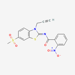 molecular formula C18H13N3O5S2 B2946623 N-(6-methylsulfonyl-3-prop-2-ynyl-1,3-benzothiazol-2-ylidene)-2-nitrobenzamide CAS No. 1164464-31-6
