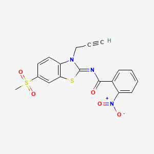 molecular formula C18H13N3O5S2 B2946623 N-(6-甲基磺酰基-3-丙-2-炔基-1,3-苯并噻唑-2-亚基lidene)-2-硝基苯甲酰胺 CAS No. 1164464-31-6