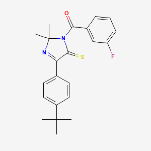 molecular formula C22H23FN2OS B2946625 5-(4-tert-butylphenyl)-3-(3-fluorobenzoyl)-2,2-dimethyl-2,3-dihydro-4H-imidazole-4-thione CAS No. 1223960-31-3
