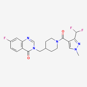 molecular formula C20H20F3N5O2 B2946627 3-[[1-[3-(Difluoromethyl)-1-methylpyrazole-4-carbonyl]piperidin-4-yl]methyl]-7-fluoroquinazolin-4-one CAS No. 2415622-08-9