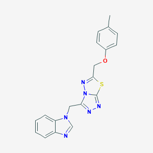 molecular formula C19H16N6OS B294663 1-({6-[(4-methylphenoxy)methyl][1,2,4]triazolo[3,4-b][1,3,4]thiadiazol-3-yl}methyl)-1H-benzimidazole 