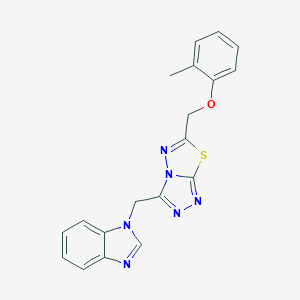 molecular formula C19H16N6OS B294664 1-({6-[(2-methylphenoxy)methyl][1,2,4]triazolo[3,4-b][1,3,4]thiadiazol-3-yl}methyl)-1H-benzimidazole 