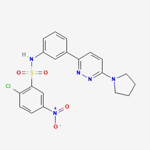 molecular formula C20H18ClN5O4S B2946642 2-chloro-5-nitro-N-[3-(6-pyrrolidinopyridazin-3-yl)phenyl]benzenesulfonamide CAS No. 898422-06-5