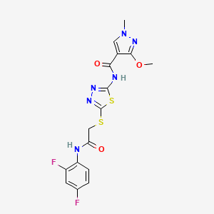molecular formula C16H14F2N6O3S2 B2946653 N-(5-((2-((2,4-difluorophenyl)amino)-2-oxoethyl)thio)-1,3,4-thiadiazol-2-yl)-3-methoxy-1-methyl-1H-pyrazole-4-carboxamide CAS No. 1170147-20-2