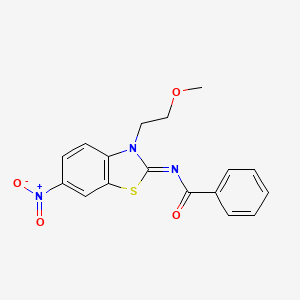 molecular formula C17H15N3O4S B2946667 N-[3-(2-methoxyethyl)-6-nitro-1,3-benzothiazol-2-ylidene]benzamide CAS No. 864976-59-0