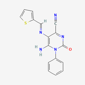 6-imino-2-oxo-1-phenyl-5-{[(E)-2-thienylmethylidene]amino}-1,2,3,6-tetrahydro-4-pyrimidinecarbonitrile