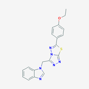 molecular formula C19H16N6OS B294669 1-{[6-(4-ethoxyphenyl)[1,2,4]triazolo[3,4-b][1,3,4]thiadiazol-3-yl]methyl}-1H-benzimidazole 