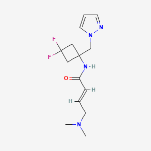 molecular formula C14H20F2N4O B2946703 (E)-N-[3,3-Difluoro-1-(pyrazol-1-ylmethyl)cyclobutyl]-4-(dimethylamino)but-2-enamide CAS No. 2411335-20-9