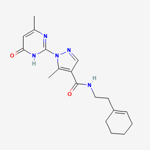molecular formula C18H23N5O2 B2946706 N-(2-(cyclohex-1-en-1-yl)ethyl)-5-methyl-1-(4-methyl-6-oxo-1,6-dihydropyrimidin-2-yl)-1H-pyrazole-4-carboxamide CAS No. 1171396-17-0