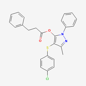 molecular formula C25H21ClN2O2S B2946719 [4-(4-Chlorophenyl)sulfanyl-5-methyl-2-phenylpyrazol-3-yl] 3-phenylpropanoate CAS No. 851126-49-3