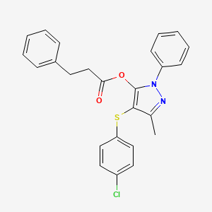 molecular formula C25H21ClN2O2S B2946719 4-[(4-chlorophenyl)sulfanyl]-3-methyl-1-phenyl-1H-pyrazol-5-yl 3-phenylpropanoate CAS No. 851126-49-3