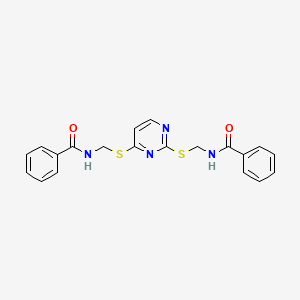 molecular formula C20H18N4O2S2 B2946723 N-[[2-(benzamidomethylsulfanyl)pyrimidin-4-yl]sulfanylmethyl]benzamide CAS No. 162331-19-3