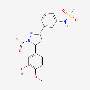 molecular formula C19H21N3O5S B2946725 N-(3-(1-acetyl-5-(3-hydroxy-4-methoxyphenyl)-4,5-dihydro-1H-pyrazol-3-yl)phenyl)methanesulfonamide CAS No. 927103-78-4