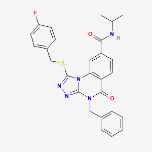 molecular formula C27H24FN5O2S B2946726 4-benzyl-1-((4-fluorobenzyl)thio)-N-isopropyl-5-oxo-4,5-dihydro-[1,2,4]triazolo[4,3-a]quinazoline-8-carboxamide CAS No. 1111221-82-9