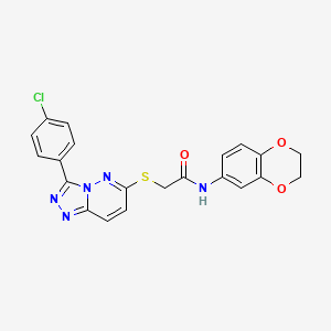 molecular formula C21H16ClN5O3S B2946750 2-((3-(4-chlorophenyl)-[1,2,4]triazolo[4,3-b]pyridazin-6-yl)thio)-N-(2,3-dihydrobenzo[b][1,4]dioxin-6-yl)acetamide CAS No. 852373-30-9