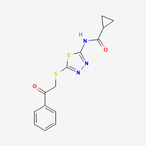 molecular formula C14H13N3O2S2 B2946756 N-(5-((2-oxo-2-phenylethyl)thio)-1,3,4-thiadiazol-2-yl)cyclopropanecarboxamide CAS No. 391875-16-4