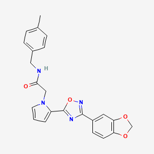 molecular formula C23H20N4O4 B2946766 2-{2-[3-(1,3-苯并二氧杂环-5-基)-1,2,4-恶二唑-5-基]-1H-吡咯-1-基}-N-(4-甲基苄基)乙酰胺 CAS No. 1261001-69-7
