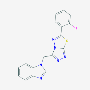molecular formula C17H11IN6S B294677 1-{[6-(2-iodophenyl)[1,2,4]triazolo[3,4-b][1,3,4]thiadiazol-3-yl]methyl}-1H-benzimidazole 