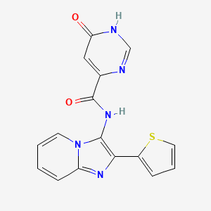 molecular formula C16H11N5O2S B2946777 6-hydroxy-N-(2-(thiophen-2-yl)imidazo[1,2-a]pyridin-3-yl)pyrimidine-4-carboxamide CAS No. 2034255-99-5