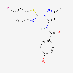 molecular formula C19H15FN4O2S B2946780 N-(1-(6-fluorobenzo[d]thiazol-2-yl)-3-methyl-1H-pyrazol-5-yl)-4-methoxybenzamide CAS No. 1170494-16-2