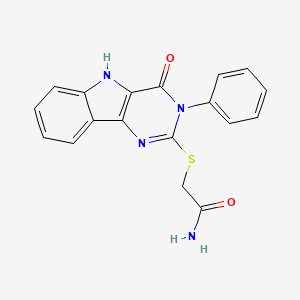 molecular formula C18H14N4O2S B2946789 2-[(4-oxo-3-phenyl-5H-pyrimido[5,4-b]indol-2-yl)sulfanyl]acetamide CAS No. 536703-83-0