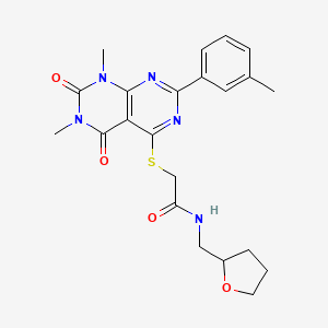 2-((6,8-dimethyl-5,7-dioxo-2-(m-tolyl)-5,6,7,8-tetrahydropyrimido[4,5-d]pyrimidin-4-yl)thio)-N-((tetrahydrofuran-2-yl)methyl)acetamide