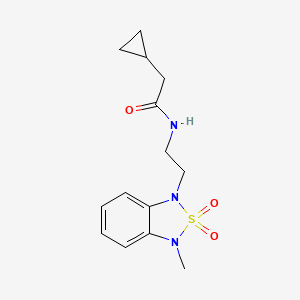 molecular formula C14H19N3O3S B2946806 2-cyclopropyl-N-(2-(3-methyl-2,2-dioxidobenzo[c][1,2,5]thiadiazol-1(3H)-yl)ethyl)acetamide CAS No. 2034452-93-0