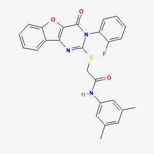 molecular formula C26H20FN3O3S B2946807 N-(3,5-dimethylphenyl)-2-[[3-(2-fluorophenyl)-4-oxo-[1]benzofuro[3,2-d]pyrimidin-2-yl]sulfanyl]acetamide CAS No. 872207-85-7