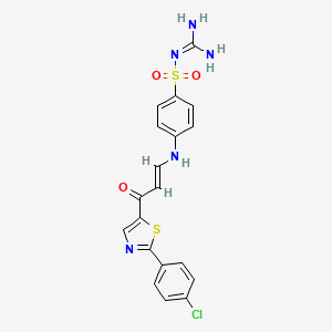 molecular formula C19H16ClN5O3S2 B2946808 5-{(E)-3-[4-({[amino(imino)methyl]amino}sulfonyl)anilino]-2-propenoyl}-2-(4-chlorophenyl)-1,3-thiazole CAS No. 1211985-68-0