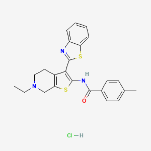 molecular formula C24H24ClN3OS2 B2946811 N-(3-(benzo[d]thiazol-2-yl)-6-ethyl-4,5,6,7-tetrahydrothieno[2,3-c]pyridin-2-yl)-4-methylbenzamide hydrochloride CAS No. 1330350-02-1