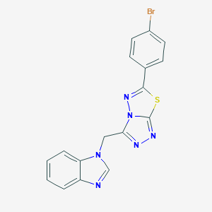 molecular formula C17H11BrN6S B294683 1-{[6-(4-bromophenyl)[1,2,4]triazolo[3,4-b][1,3,4]thiadiazol-3-yl]methyl}-1H-benzimidazole 