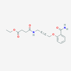 molecular formula C17H20N2O5 B2946831 Ethyl 4-((4-(2-carbamoylphenoxy)but-2-yn-1-yl)amino)-4-oxobutanoate CAS No. 1421528-30-4
