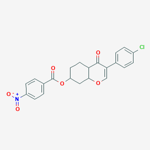molecular formula C22H12ClNO6 B2946848 [3-(4-Chlorophenyl)-4-oxo-4a,5,6,7,8,8a-hexahydrochromen-7-yl] 4-nitrobenzoate CAS No. 637747-99-0