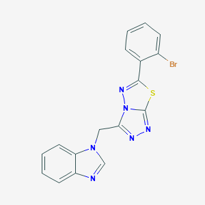 molecular formula C17H11BrN6S B294685 1-{[6-(2-bromophenyl)[1,2,4]triazolo[3,4-b][1,3,4]thiadiazol-3-yl]methyl}-1H-benzimidazole 