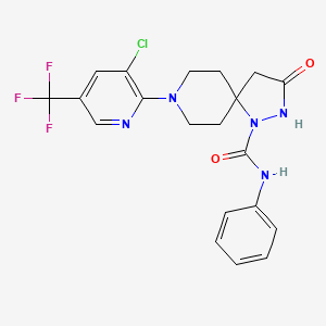 molecular formula C20H19ClF3N5O2 B2946850 8-[3-chloro-5-(trifluoromethyl)-2-pyridinyl]-3-oxo-N-phenyl-1,2,8-triazaspiro[4.5]decane-1-carboxamide CAS No. 400076-23-5