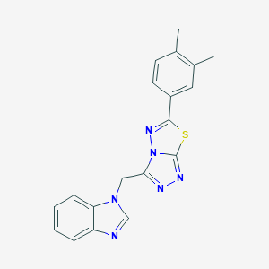 molecular formula C19H16N6S B294688 1-{[6-(3,4-dimethylphenyl)[1,2,4]triazolo[3,4-b][1,3,4]thiadiazol-3-yl]methyl}-1H-benzimidazole 