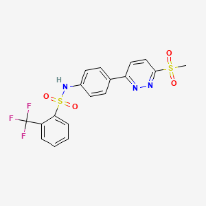 molecular formula C18H14F3N3O4S2 B2946909 N-(4-(6-(methylsulfonyl)pyridazin-3-yl)phenyl)-2-(trifluoromethyl)benzenesulfonamide CAS No. 921542-40-7